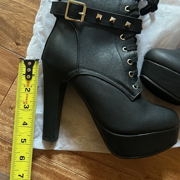 Autumn Round Toe Lace Up Ankle Buckle Chunky High Heel Platform Knight Boots - Picture 9 of 10